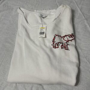 Womens XXL Crown & Ivy Christmas String Lights Elephant White Crew Sweatshirt